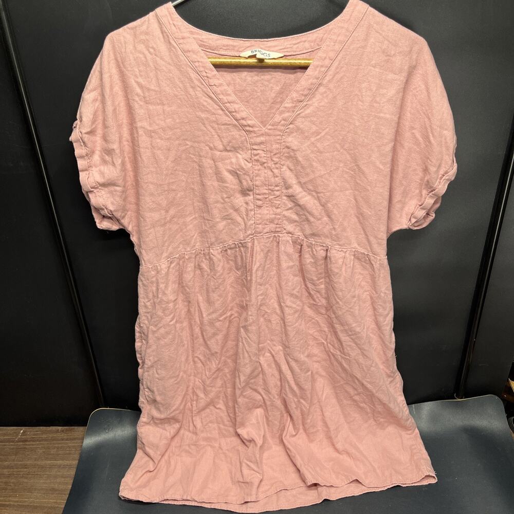 Briggs Women's XL Pink Linen Blend V-Neck Dress Short Sleeve with Pockets. H